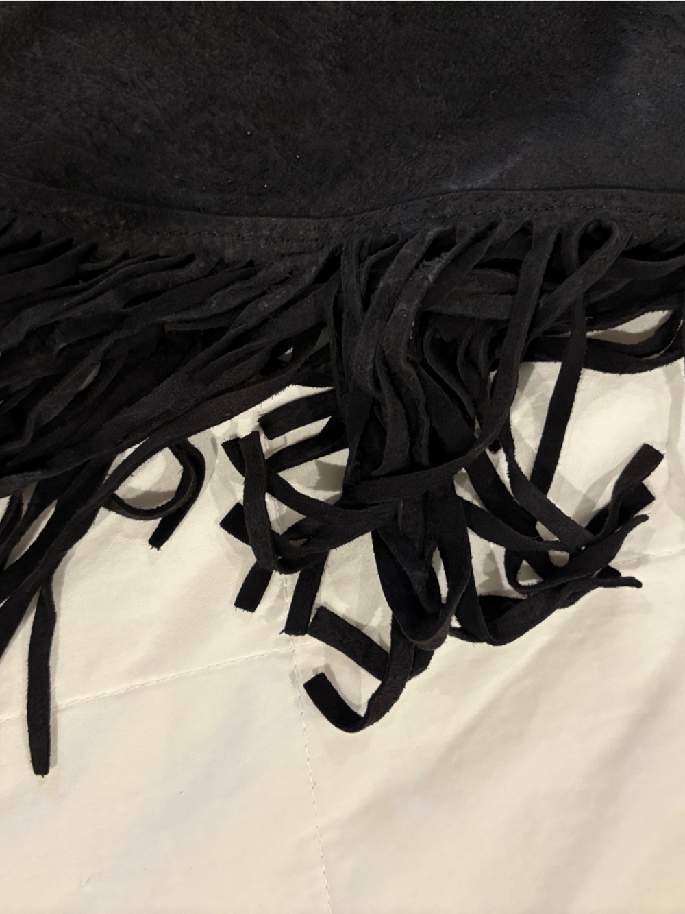 100% Black Suede Wrap Skirt with Fringe - Picture 4 of 7